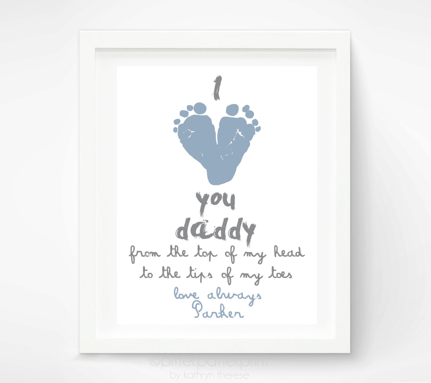 Personalized Father's Day Gift for New Dad - I Love You Daddy Baby Footprint Art Print - Gift for Father, Daddy, Papa