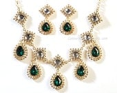 Emerald Necklace ,Statement Necklace,Bib Necklace, Chunky Necklace, Daisy Necklace, (Fn0633)