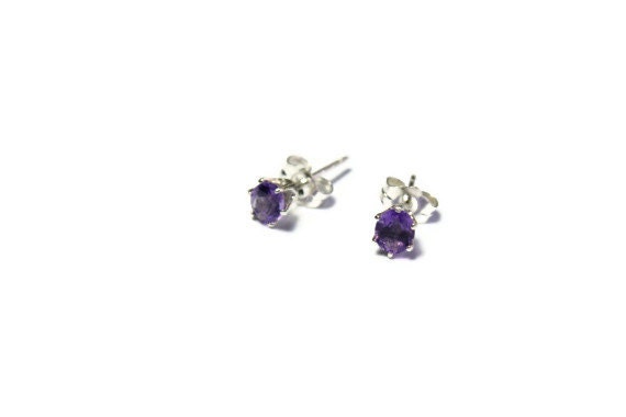 Amethyst Stud Earrings, Sterling Silver Jewelry, Natural Gemstone, Oval Cut Faceted Gem, February Birthstone