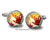 Custom Childrens Artwork Cuff Links Handmade Cuff Links with Your Childs Drawing or Painting Specially Gift Boxed