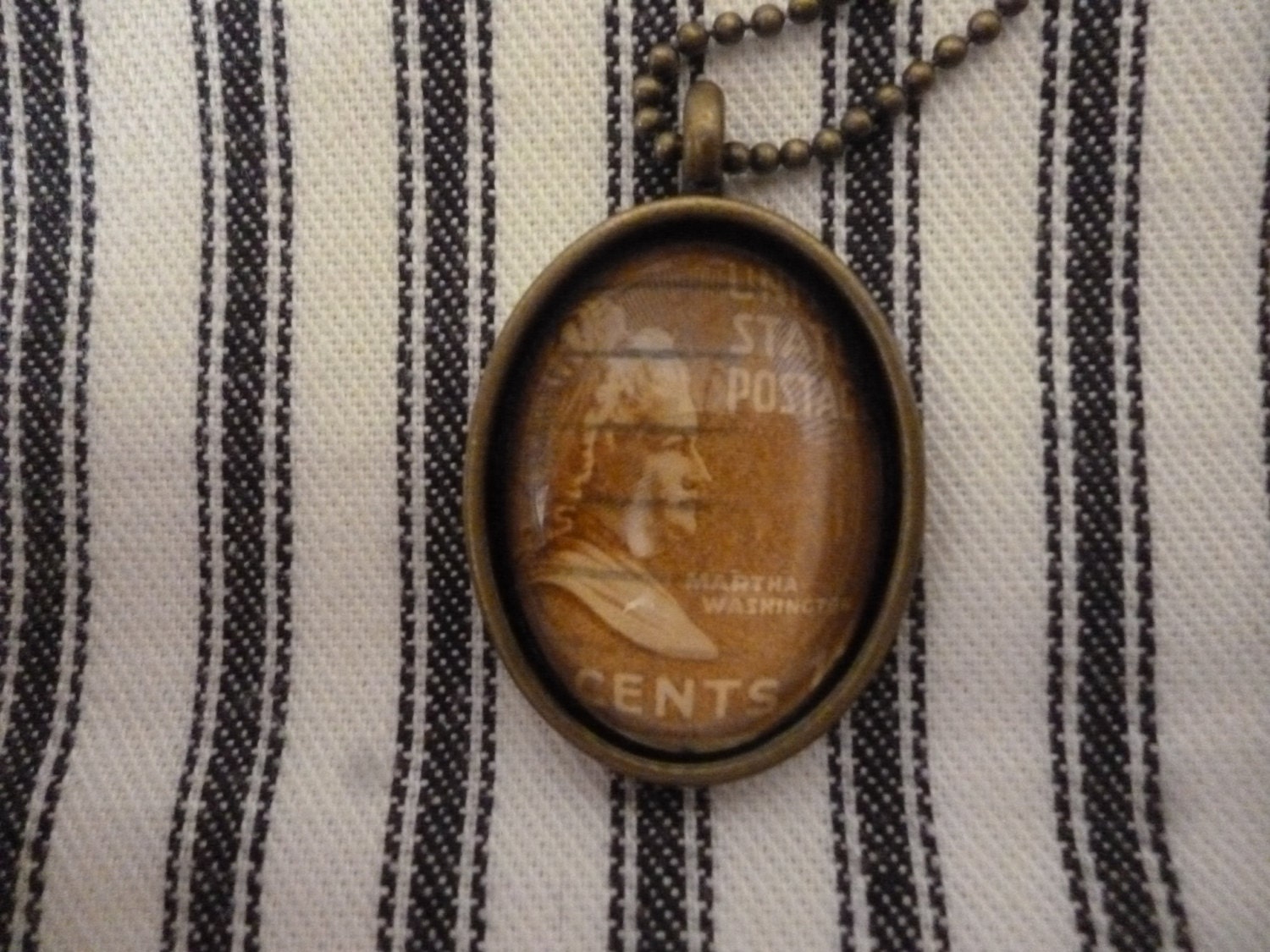 Vintage Postage Stamp Pendant Necklace - Martha Washington - America - United States - USA - Handmade
