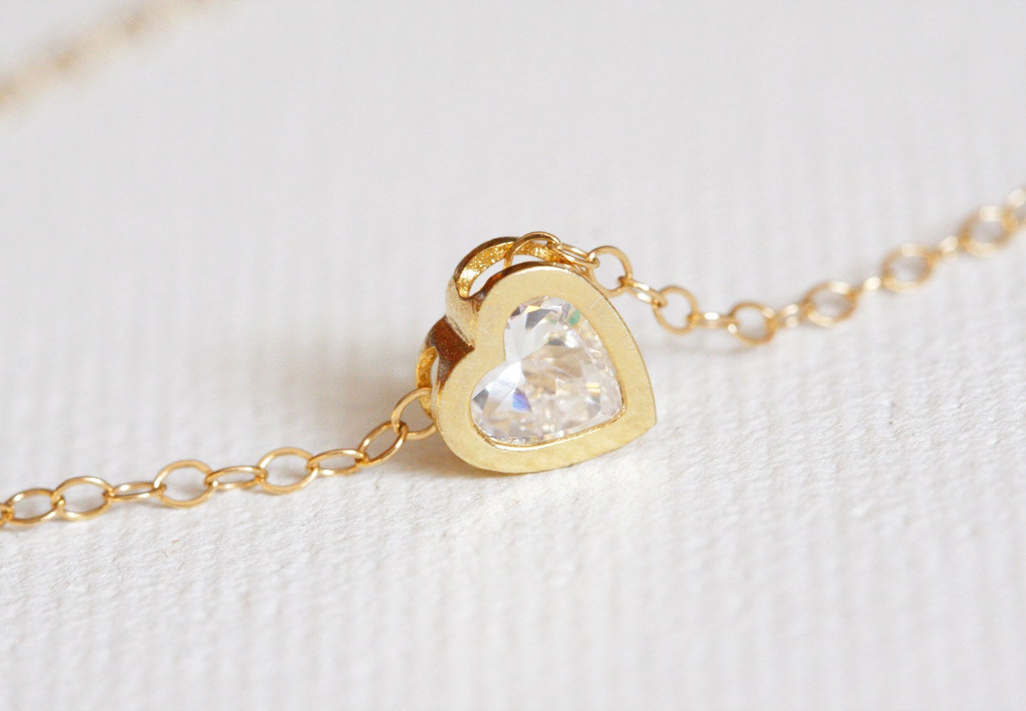 Heart Solitaire necklace Gold-Bezel set solitaire CZ necklace, Simple Everyday Jewelry