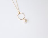 Gold ring - gold filled ring with hanging pearl on 14k gold filled necklace - delicate jewelry