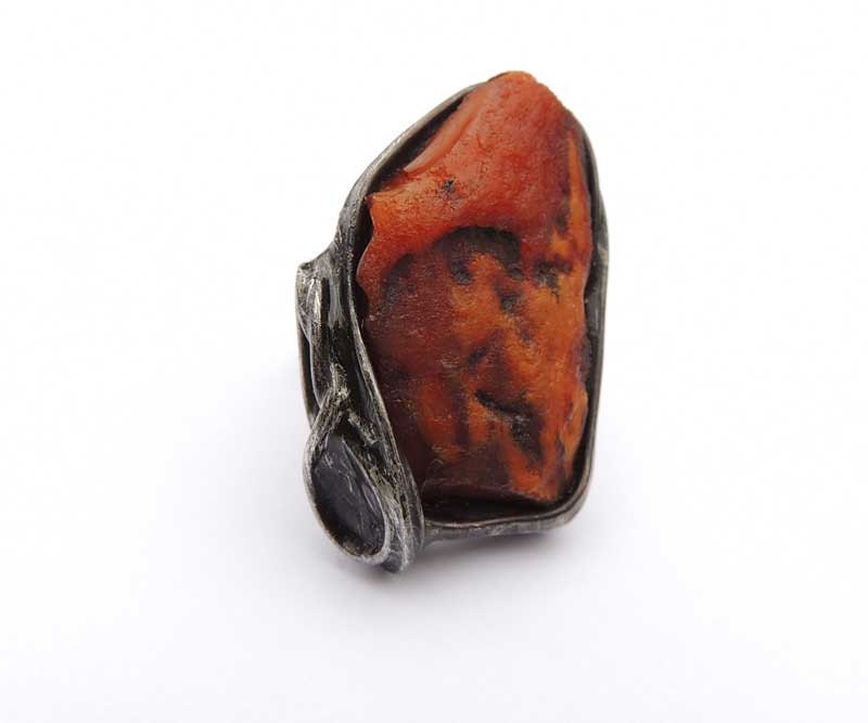 Raw ring, rustic ring, Natural Amber Ring, Adjustable Ring, Cocktail Ring, Statement Ring,  ring by MARIAELA