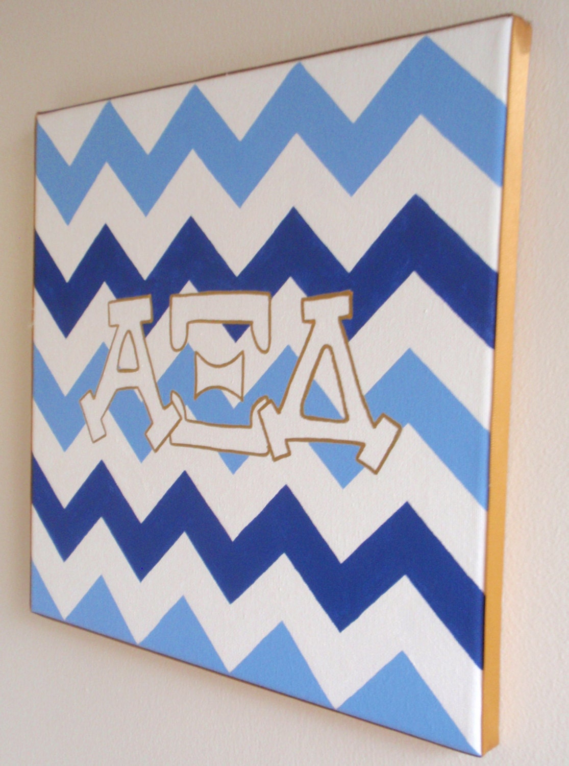 hand painted Alpha XI Delta letters outline with chevron background 12x12 canvas Official Licensed Product