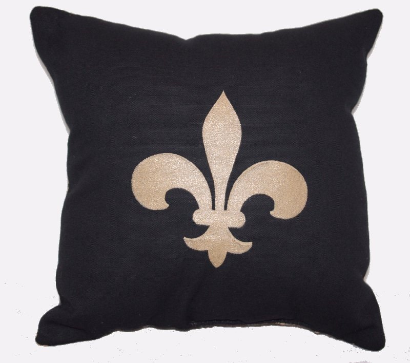 Fleur De Lis Burlap PILLOW Black and Gold Decorative Accent Home Decor