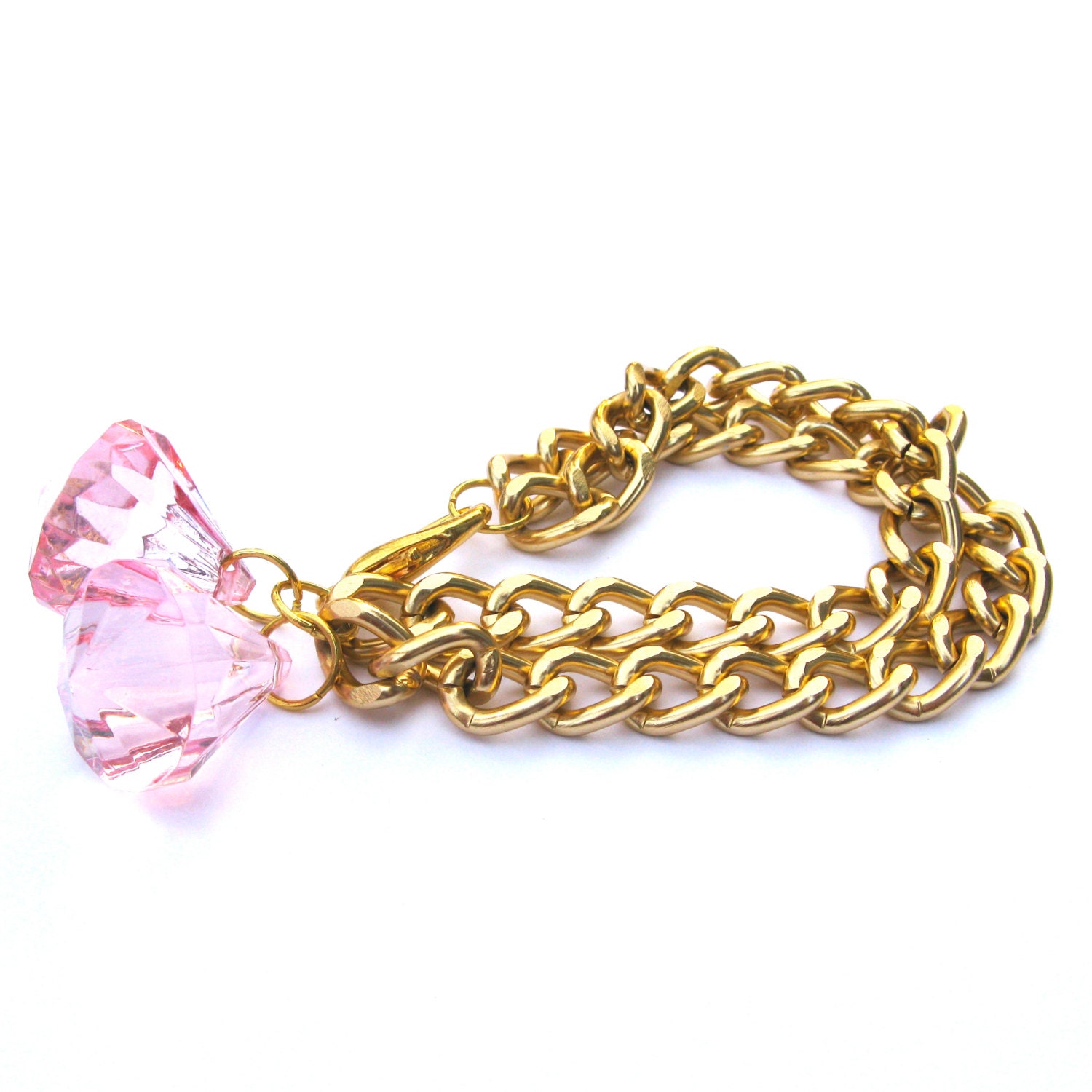 Sugar Arm Candy Light Pink Plastic Diamond Bracelet on a Smooth Chunky Gold Chain Bracelet Arm Candy