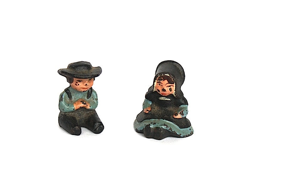 Boy & Girl Cast Iron Miniature Figurines Amish Folk Figures Cast Iron Figurines Miniature Girl and Boy Wilton Cast Iron