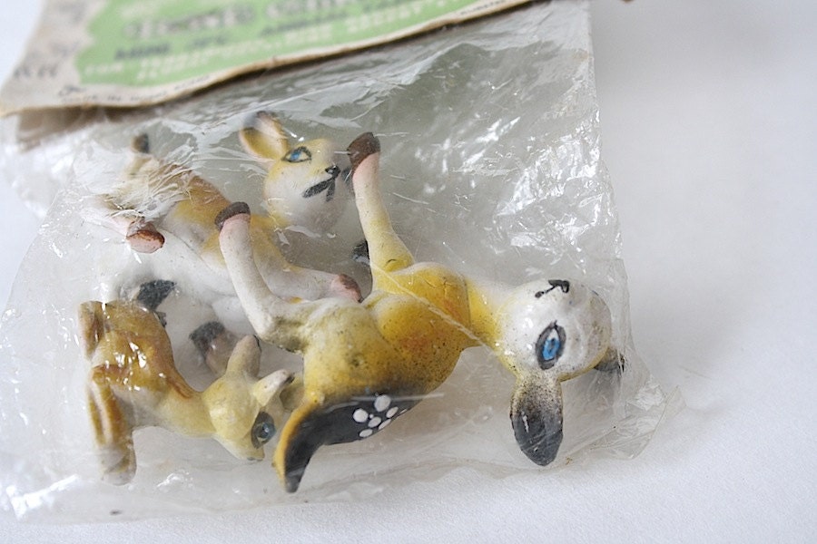 Deer, Vintage Plastic Deer Family Set Fawns Deer Figures Miniature Figurines New in Package Rubens Hong Kong