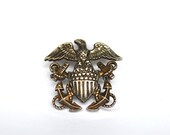 WW II U.S. Navy Garrison Cap Badge Hat Pin Sterling Silver Insignia Eagle Anchors Shield H & H Sterling