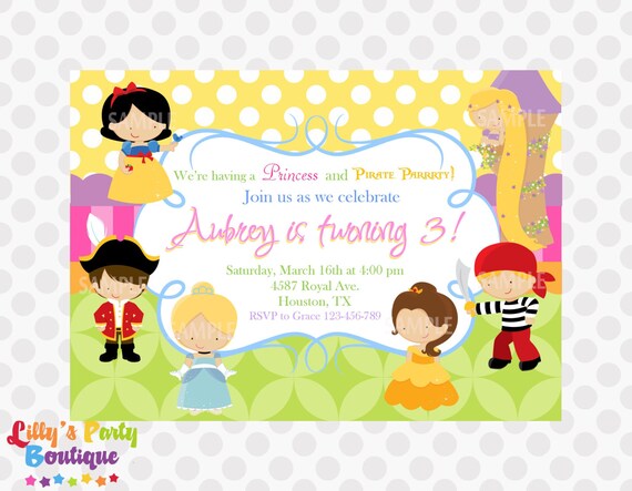 Princess and Pirates Birthday Invitation Il_570xn