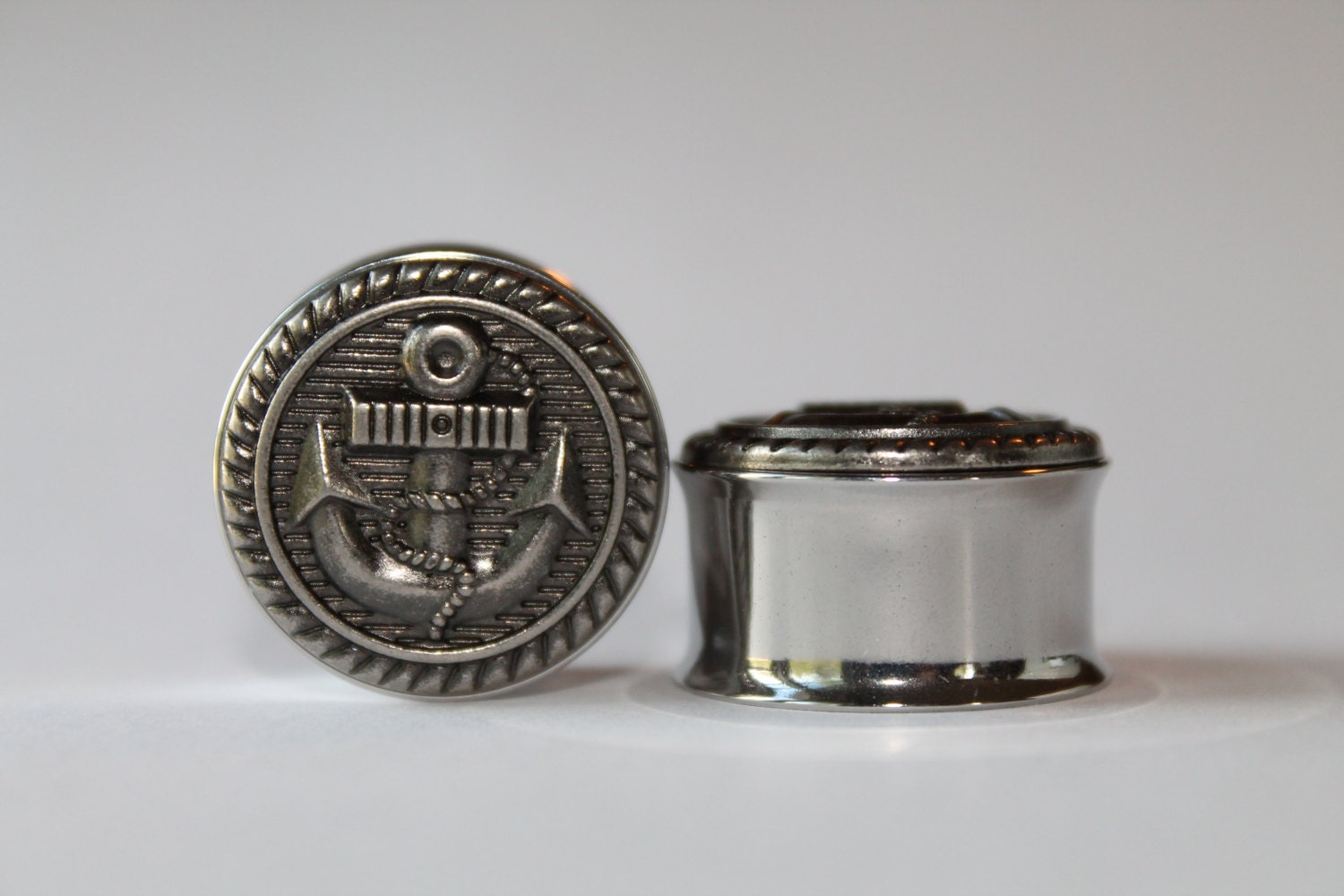 Gunmetal Anchor Plugs, gauges   5/8, 3/4, 7/8