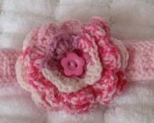 Hand Knitted Baby Headband with Crochet Flower in 0-3 months