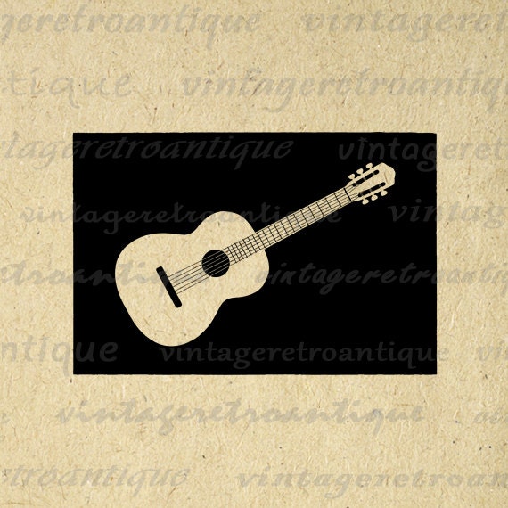 Digital Image Acoustic Guitar Printable Music Illustration Graphic Download Vintage Clip Art for Transfers etc HQ 300dpi No.3342