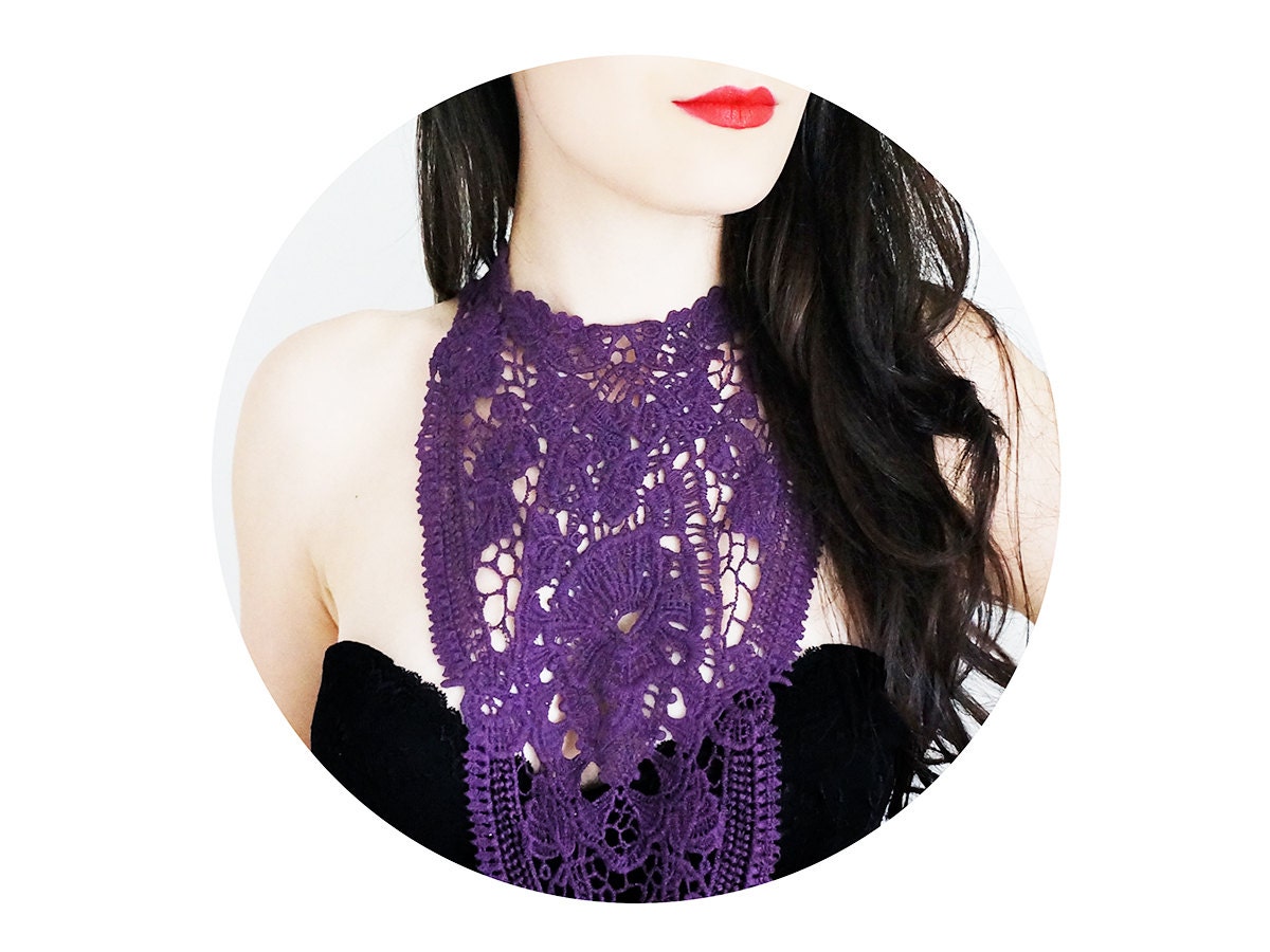 Nyosia // Handmade Purple Lace Collar Necklace Applique Blouse Accessories Bib Necklace