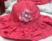 Girls Baby Infant Toddler Pink Coral Hat Sunhat - Handmade Irish Rose - Sizes 0-12, 12-24 months, 2T-3T, 4T-5T