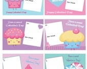 Kids Valentine's Day Cards --Sweets/cupcake Cards YOU PRINT- Digital File Only...Perfect for classroom friends, parties