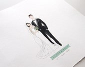 Custom Wedding Portrait .  Original Watercolor Illustration . Anniversary Gift . Couple Painting . 8.5 x 11"