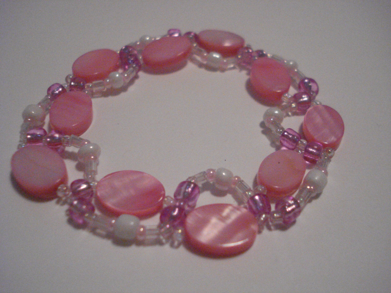 Be My Valentine, Pink Shell and Glass Bead Stretchy Bracelet, Handmade Jewelry