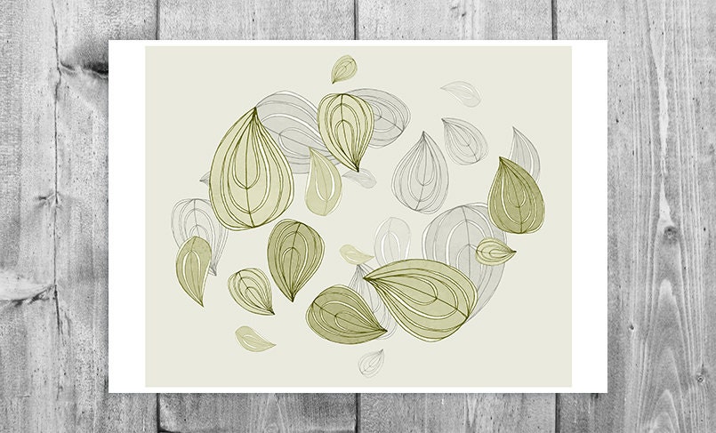 Circle of Leaves Wall Art Digital Print Home Decor Poster Neutral Decor Grey Giclee Print