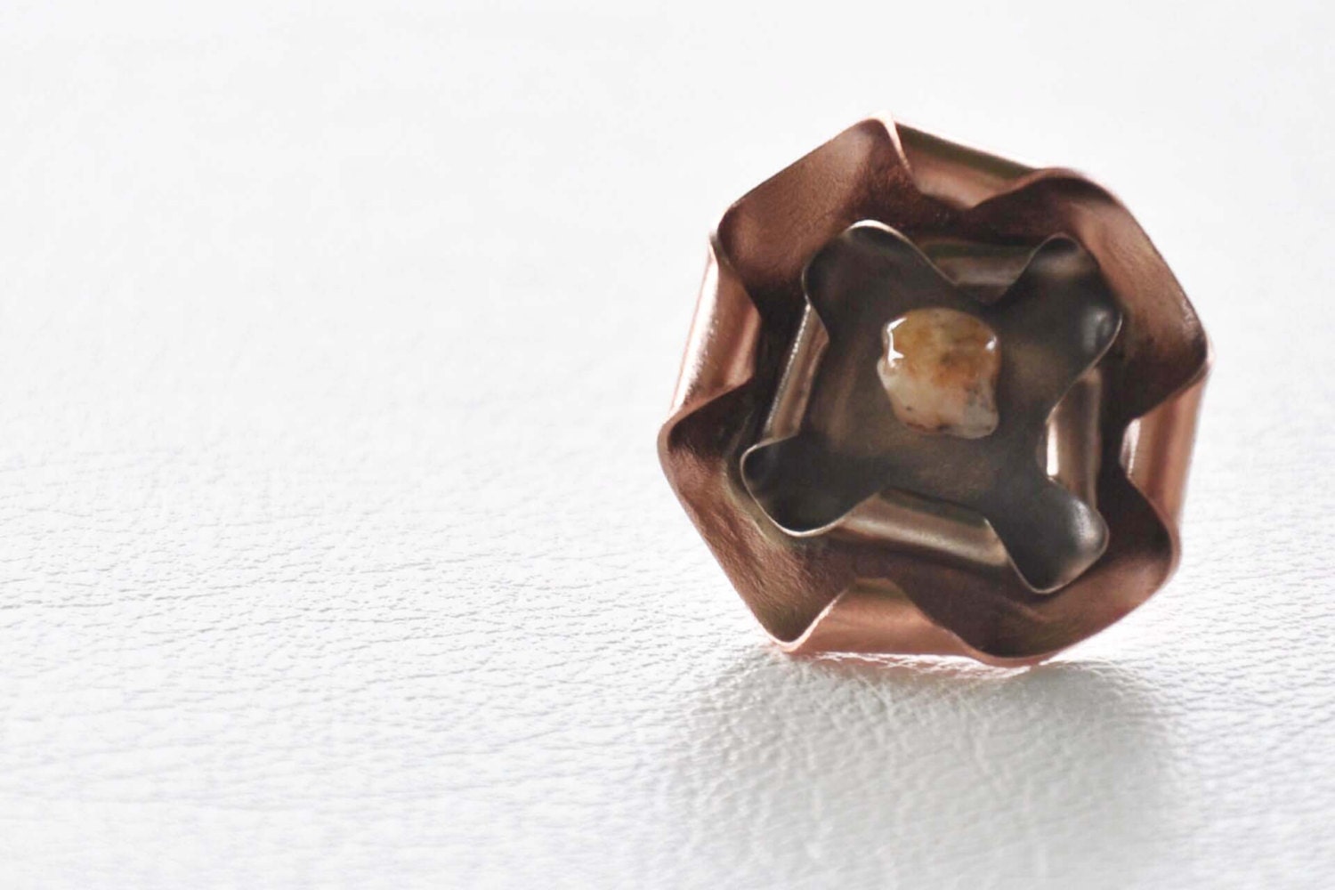 Copper flower ring. Unique OOAK handmade ring made of silver, copper and alpaca metals