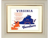 Virginia Cavaliers Art Print State Map College Football Fight Song Gift Home Decor 8x10