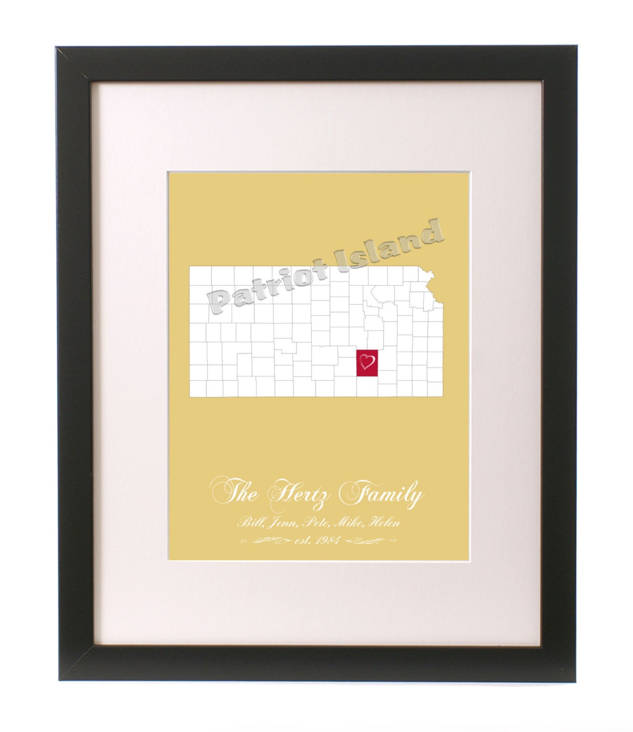 Custom Art Print Kansas State County Family Names Sign Personalized Home Decor Wall Art  8x10