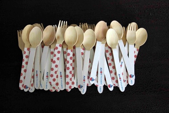 24 Wooden Forks or Spoons- Ahoy Nautical Il_570xn