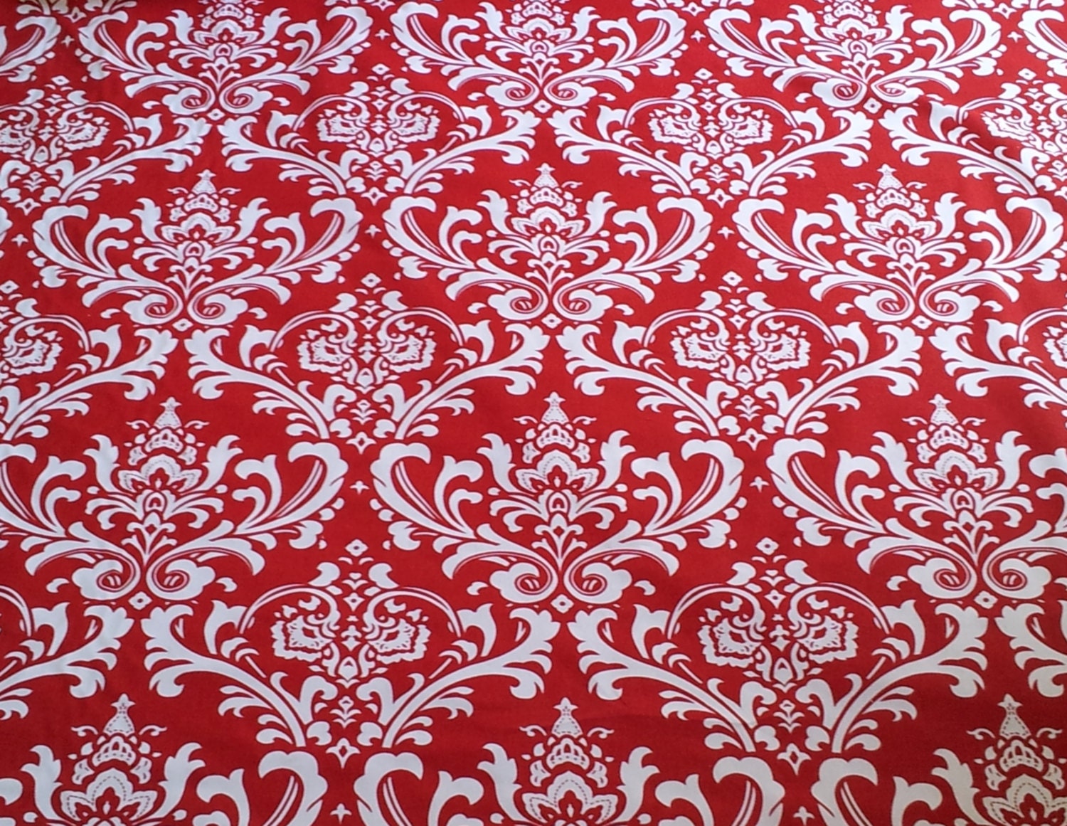DAMASK Wedding AISLE RUNNER, "Red Carpet", White on Red Ozborne Fabric, Custom Lengths  Available