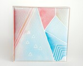 Watercolour Art Block C - Original painting, geometric pattern, blue, pink, orange