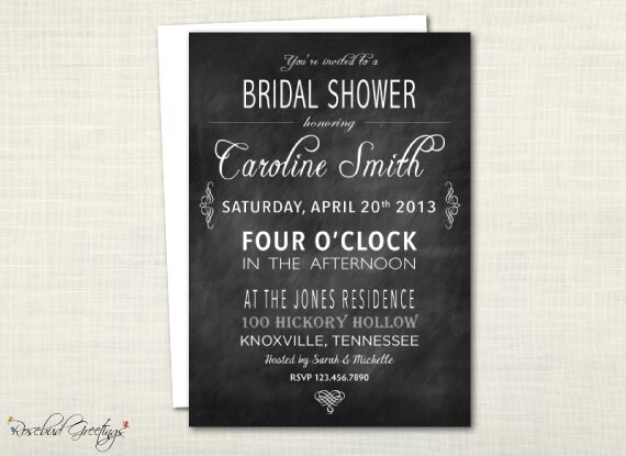 Bridal Shower Invitation - vintage, typography, blackboard, chalkboard, bride, invite - digital file, printable Il_570xn