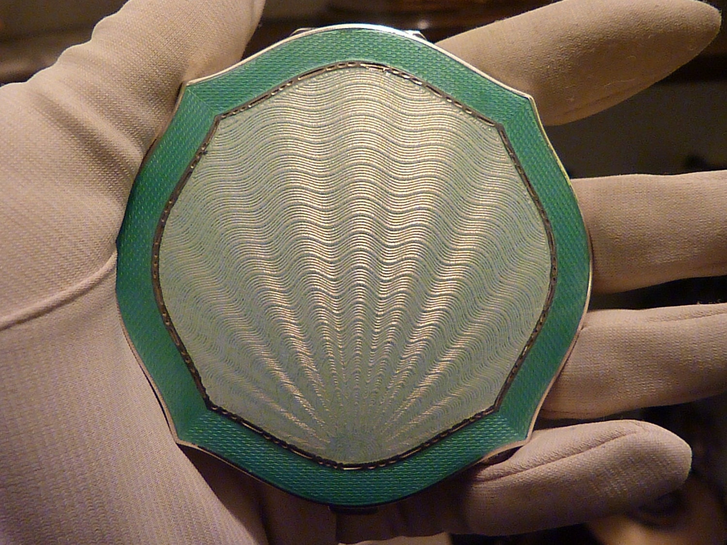 1946 rare sterling silver Art Deco compact mirror deco compact dance purse powder compact handbag mirror pocket mirror