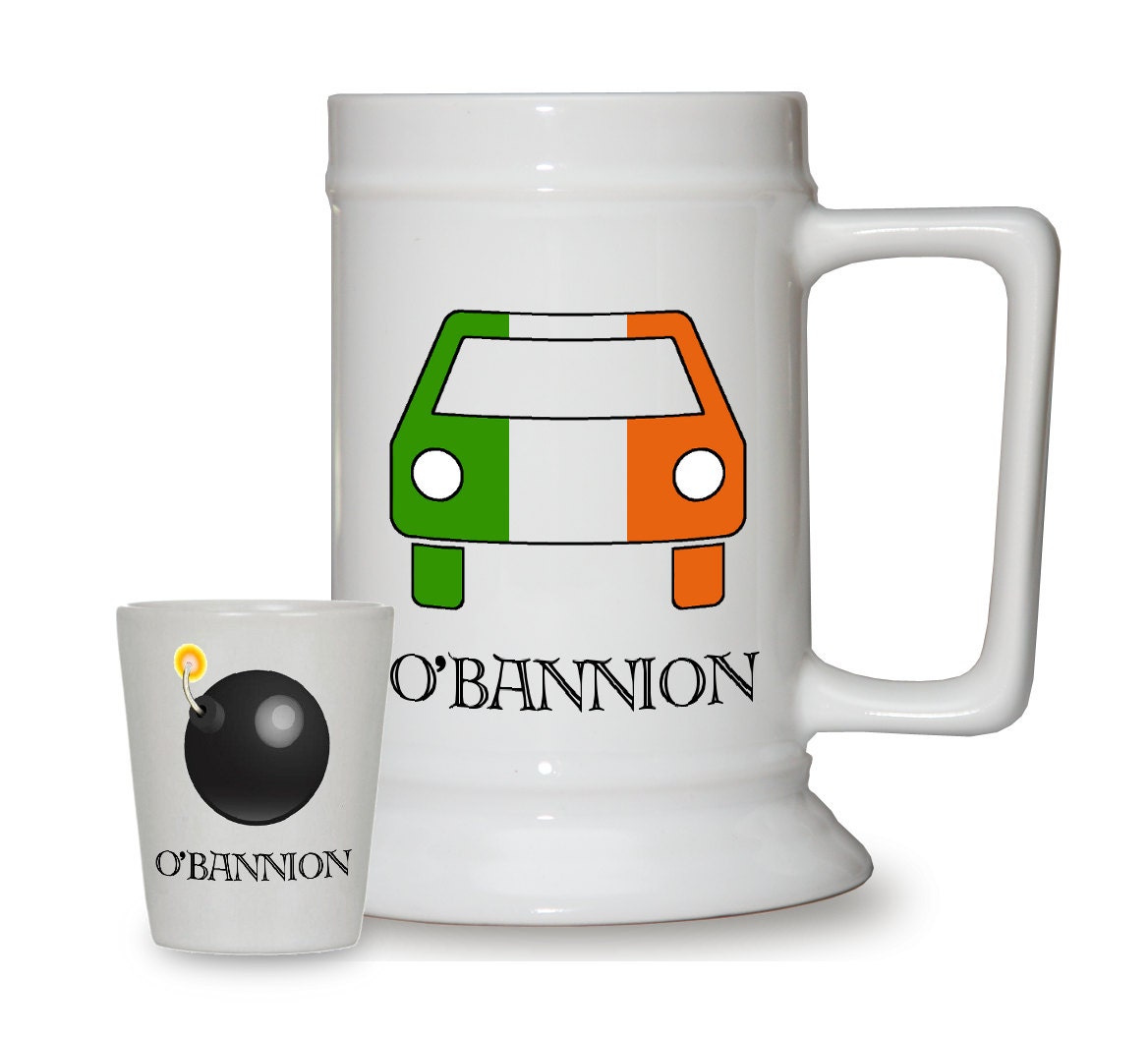Irish Car Bomb Set - Personalized St Patricks Day Beer Stein and Shot Glass - St Paddys Day
