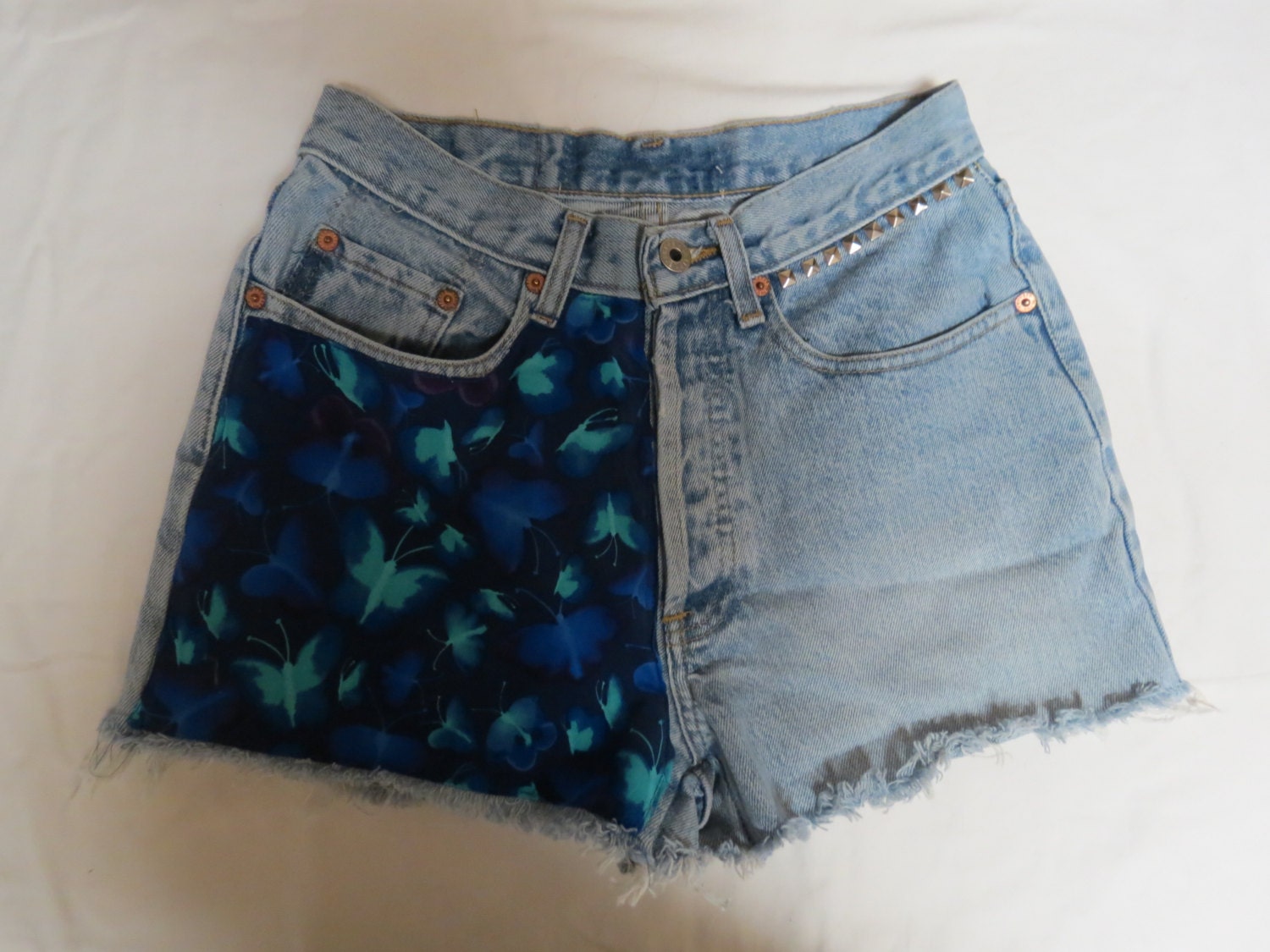 butterfly high waisted denim shorts
