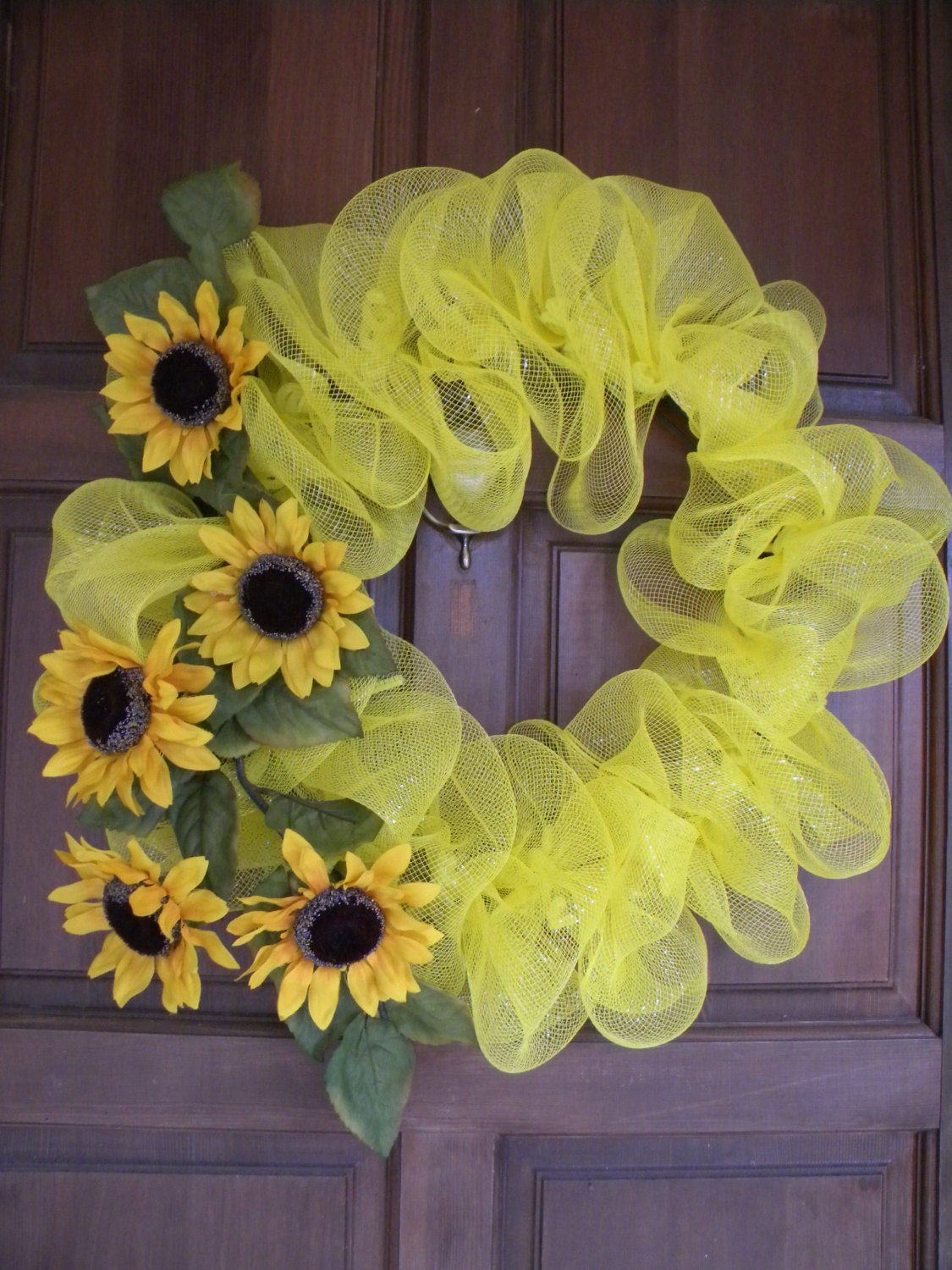 Items similar to Yellow Sunflower Deco Mesh Wreath on Etsy