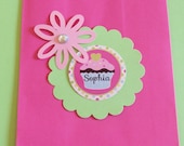 Set of 8 Party Favor Bags Personalized Cupcake Flower/Treat Bags - Birthday Party - Baby Shower- Wedding Shower-Slumber Party