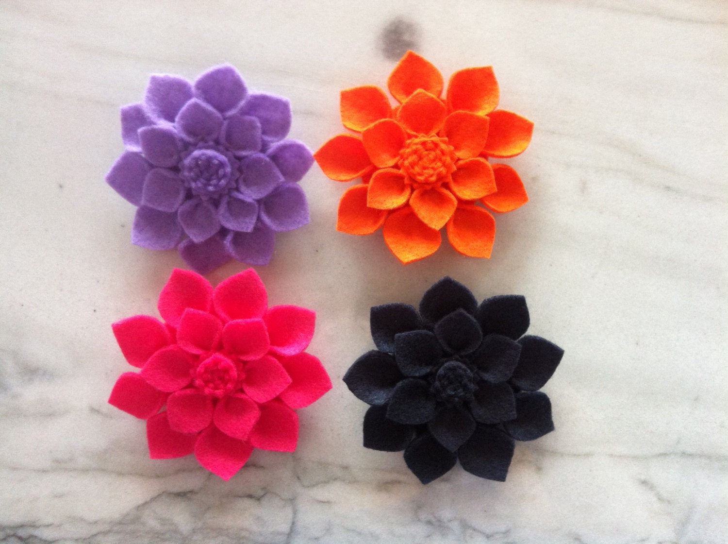 3 inch dahlia felt petal flower hair clip or pin- you choose from almost 30 colors
