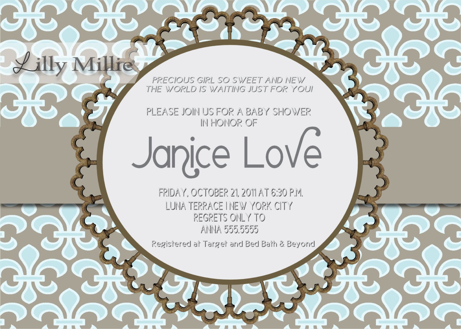 Shabby Chic Rustic Bridal Wedding Shower Invitation Floral  Elegant Typography - Digital or Printed 604