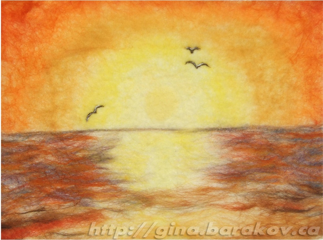 Sunset Magic -  Wool Painting, Wall Hanging, Fiber Art
