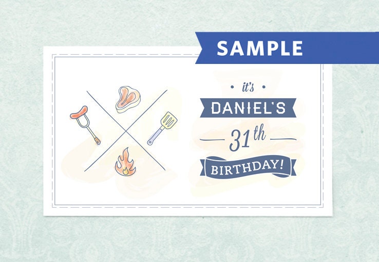 BBQ Birthday: Hand Drawn Party Invitation Postcard Printed Sample