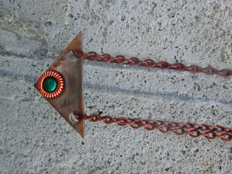 Recycled Silver  / Malachite /  Mixed Metal  /  Geometric Silver / Urban / Modern / Green Silver / Copper Green / Unisex Necklace