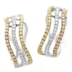 Unique 0.70ct Diamond Earrings 18k Three Tone Two Tone White Yellow Rose Pink Gold Wavy Design