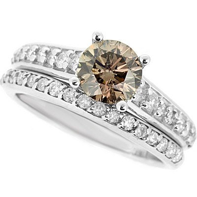 2.03ct Cognac Champagne Fancy Brown Diamond Matching Engagement Ring Wedding Band Set 14k White Yellow Rose Pink Gold
