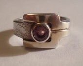 Very Nice Vintage 1970s Sterling Silver Amethyst Buckle Ring, Size 6.25 - 6 1/4, Beautiful Design, Great Gift
