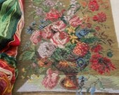 Victorian Flower Vase Wall Hanging Tramme Preworked Needlepoint Canvas Kit with wool yarn
