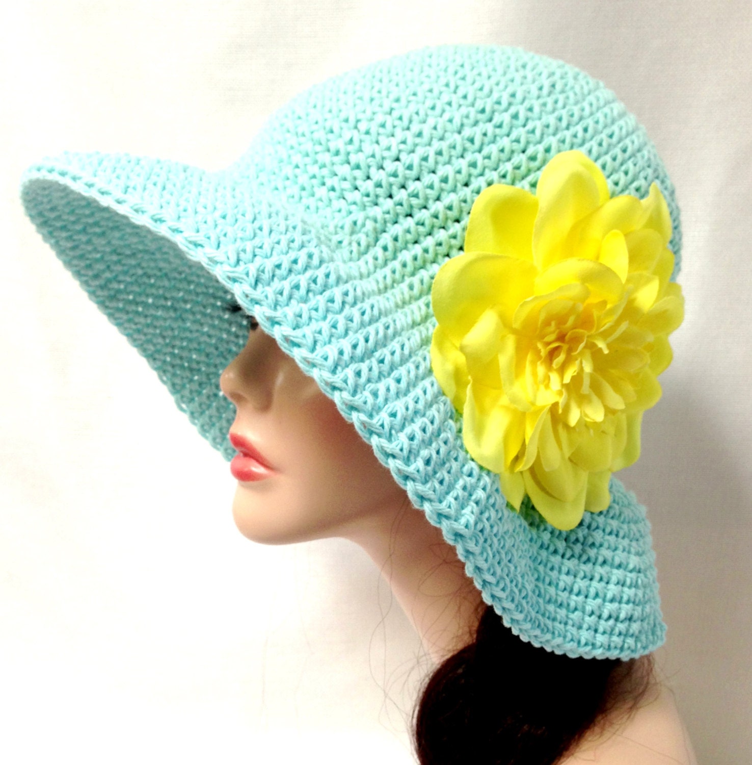 Blue Crochet Cotton Summer Hat