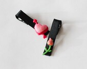Valentine Clips, Rose And Heart Clips, Black Clips, Valentines Barrettes