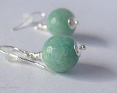 Blue-green Amazonite Earrings, Sterling Silver Jewelry, Faceted Gemstone Earrings, Wire Wrapped Dangle Handmade Earrings, Summer Fashion