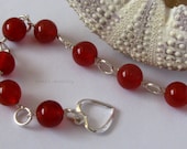 Red Carnelian Bracelet, Dainty  8 mm Gemstone Jewelry, Wire Wrapped Sterling Silver Bracelet, Handmade Bracelet, Summer Fashion