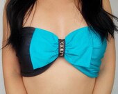 Spandex Bandeau-BOW Bandeau-Elastic Beachwear-blue-grey